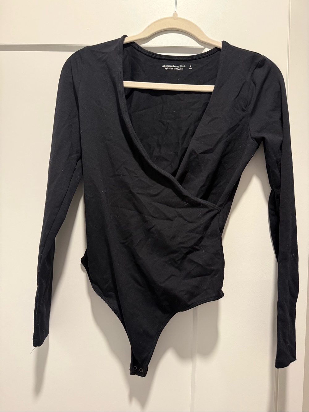Abercrombie & Fitch Black Wrap-Front Long-Sleeve Bodysuit